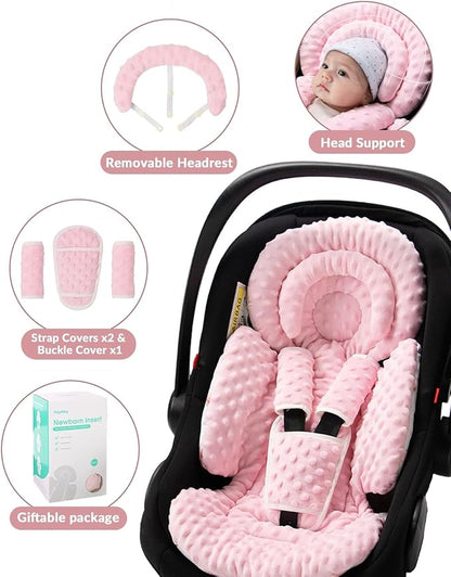 TinlyFinly Infant Car Seat Insert with Extra Cushion for Preemie to Toddler, Reversible Newborn Carseat Insert for Baby Head Body Support, Fits for Stroller, Baby Swing, Bouncer - Dots, Pink