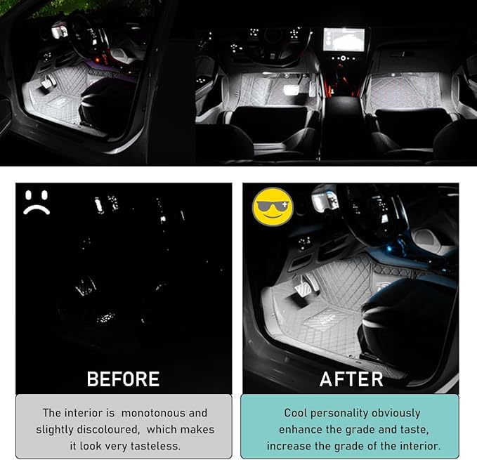 Yourkar Car LED Strip Light, 24 LED Auto Interior Under Dash Atmosphere Lights with USB Port, Vehicle Decor Lamp Ambient Night Light Strip Lighting Kit, Universal Car Accessories (White)
