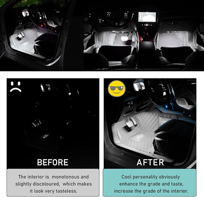 Yourkar Car LED Strip Light, 24 LED Interior Under Dash Atmosphere Lights with Cigarette Lighter, Vehicle Decor Lamp Ambient Night Light Strip Lighting, Universal Car Accessories (White)