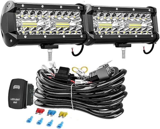 7" LED Light Bar 240W Off Road LED Driving Lights Spot Flood Combo Beam for Trucks Boat Jeep 4x4 UTV ATV (White/Amber/White&Amber)