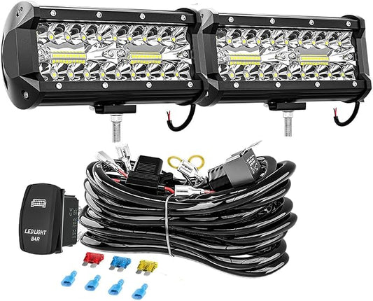 7" LED Light Bar 240W Off Road LED Driving Lights Spot Flood Combo Beam for Trucks Boat Jeep 4x4 UTV ATV (White/Amber/White&Amber)