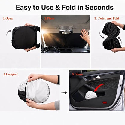 Car Windshield Sun Shade, Funny Cartoon Eyes Car Sun Shade, UV Heat Protection Windshield Cover Universal Fits Mid-Large Sedan SUV Crossover Family Vehicle - 63 x 31.5