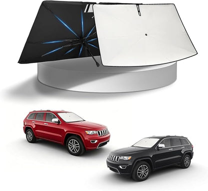 KUST Sun Shade Umbrella for Jeep Grand Cherokee 2011-2021 | Custom Fit Windshield Sunshade | Foldable Sunshade with Bendable Handle | Blocks Heat & UV Scratch Resistant Keep Your Car Cool Sunshield