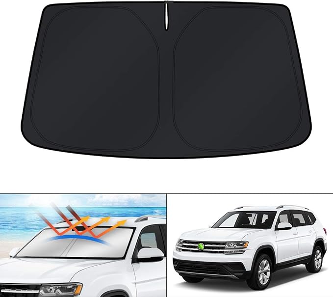 KUST Windshield Sun Shade for Volkswagen Atlas Accessories 2018-2024 2025 2026 VW Atlas Cross Sport Sunshade Foldable Sun Visor Protector Blocks UV Rays Keep Your Car Cooler