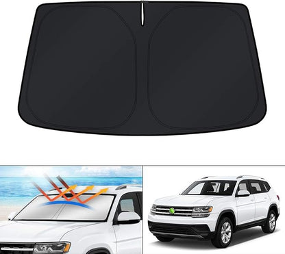 KUST Windshield Sun Shade for Volkswagen Atlas Accessories 2018-2024 2025 2026 VW Atlas Cross Sport Sunshade Foldable Sun Visor Protector Blocks UV Rays Keep Your Car Cooler