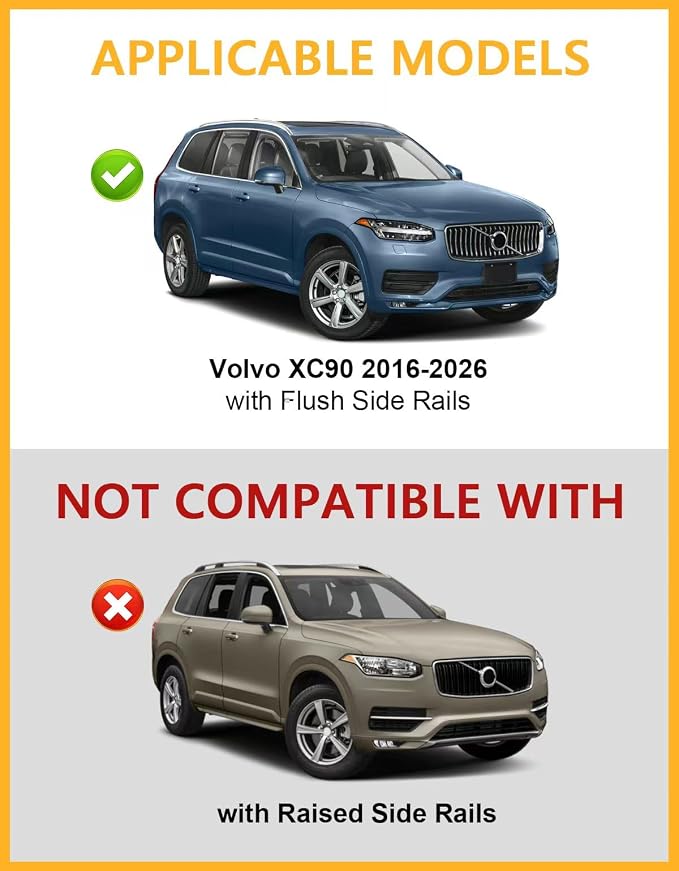 Tuyoung 300lbs Roof Rack Cross Bars Compatible with Volvo XC90 XC-90 2016-2026, Lockable Heavy Duty Aluminum Roof Rails Crossbars Cargo Bars Canoe Snowboard Rooftop Black Carrier Luggage