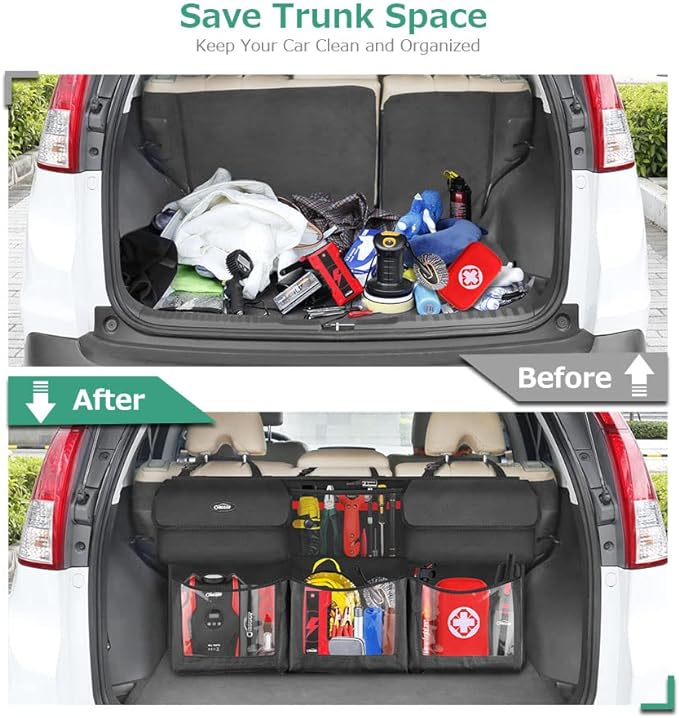 Oasser Trunk Organizer for Car, Hanging Car Organizer with 6 Large Pockets 3 Adjustable Straps 43.3x19 Inch