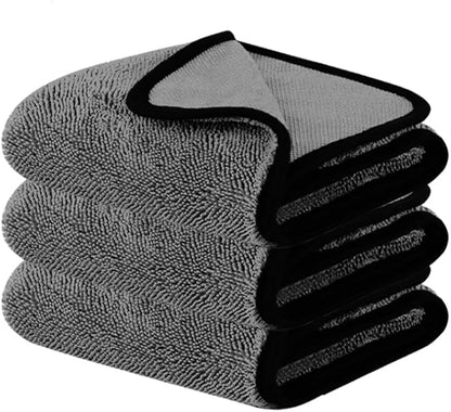 DIAOJIA 3 Pack Microfiber Car Towels (16" x 24"), 500 GSM Double-Sided Absorbent Coral Fleece Cloths for Washing, Drying & Cleaning, Streak-Free & Lint-Free(Dark Grey)