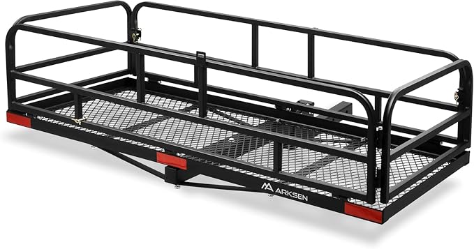 ARKSEN 60" x 25" x 14" Folding Cargo Basket, Cargo Rack Carrier 500 Lbs Heavy Duty Capacity 2 Inch Receiver Luggage Basket Hitch Fold Up for SUV Pickup Camping Traveling
