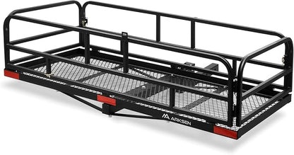 ARKSEN 60" x 25" x 14" Folding Cargo Basket, Cargo Rack Carrier 500 Lbs Heavy Duty Capacity 2 Inch Receiver Luggage Basket Hitch Fold Up for SUV Pickup Camping Traveling