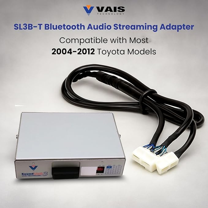 VAIS Technology SL3b-T Bluetooth Audio Adapter - Wireless Music Streaming Add-On Compatible with Most Toyota 2004-2012 Vehicles - Retains Steering Wheel Control & Includes USB Charging Port