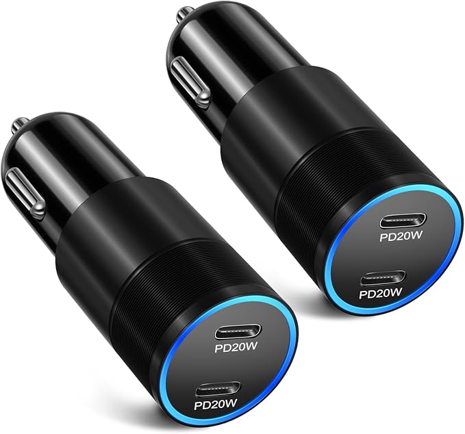 40W USB C Car Charger, Bangfun 2 Pack Dual 12V USB C Port Car Charger Cigarette Lighter Adapter (Black)
