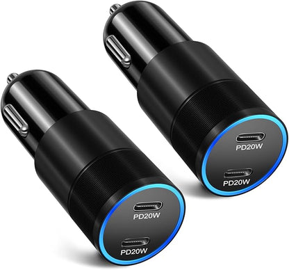 40W USB C Car Charger, Bangfun 2 Pack Dual 12V USB C Port Car Charger Cigarette Lighter Adapter (Black)