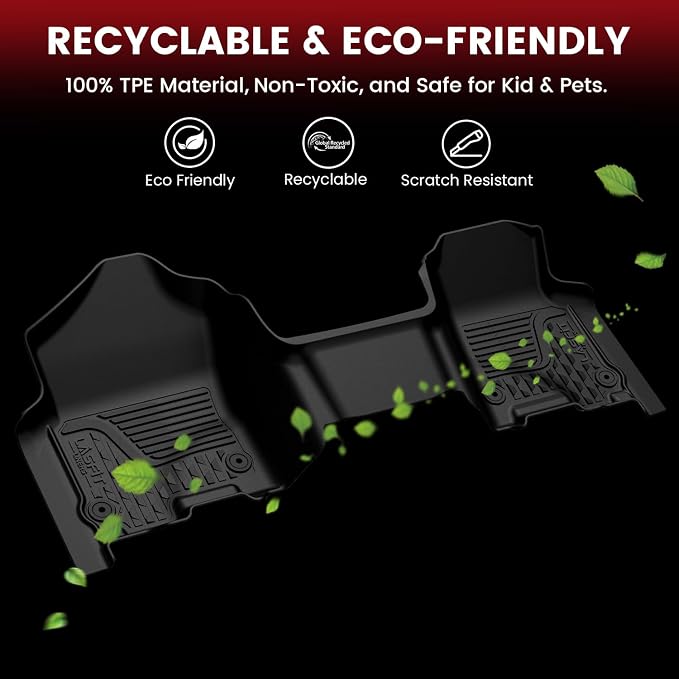 LASFIT Floor Mats for Ram 1500 Crew Cab 2019-2024 Bench Seat (NOT for Bucket Seat) Without Rear Under-Seat Factory Storage 4 Full Size Doors, All Weather TPE Custom Fit 1st & 2nd Row, Black