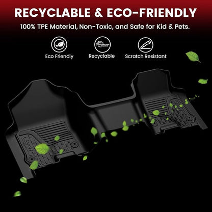 LASFIT Floor Mats for Ram 1500 Crew Cab 2019-2024 Bench Seat (NOT for Bucket Seat) Without Rear Under-Seat Factory Storage 4 Full Size Doors, All Weather TPE Custom Fit 1st & 2nd Row, Black
