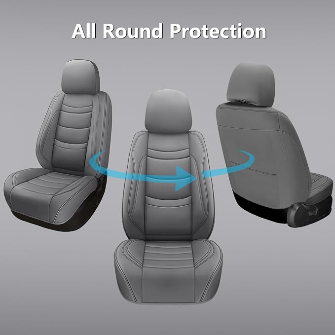 NS YOLO Leather Car Seat Covers Full Set,Universal Fit for Most Cars,SUVs and Sedans,Waterproof Luxury Leatherette Cushions, 5 Seats Protectors (Grey, Front Pair-2 Seats(Driver and Passenger))