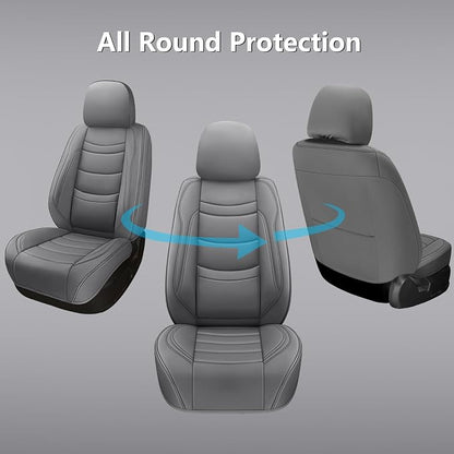 NS YOLO Leather Car Seat Covers Full Set,Universal Fit for Most Cars,SUVs and Sedans,Waterproof Luxury Leatherette Cushions, 5 Seats Protectors (Grey, Front Pair-2 Seats(Driver and Passenger))