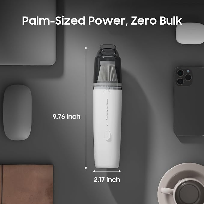 Handheld Vacuum Cordless, Car Vacuum Portable with 2 Suction Modes, Blow & Suction 2-in-1, Mini Vacuum Cleaner Rechargeable for Car, Home, Pet Hair, Office, Desk, Keyboards (White)