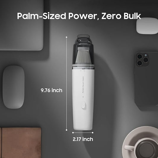 Handheld Vacuum Cordless, Car Vacuum Portable with 2 Suction Modes, Blow & Suction 2-in-1, Mini Vacuum Cleaner Rechargeable for Car, Home, Pet Hair, Office, Desk, Keyboards (White)