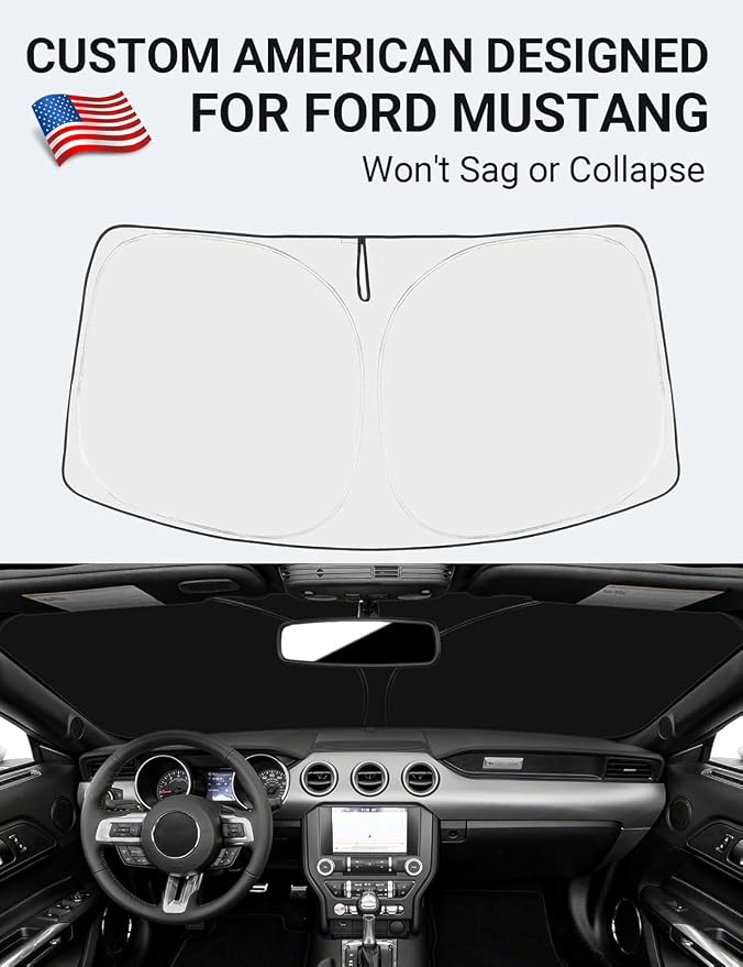 Proadsy 2026 Upgrade Front Windshield Sun Shade Foldable Sunshade Protector Custom Fit 2015-2023 Ford Mustang(NOT for Ford Mustang Mach-E) Accessories