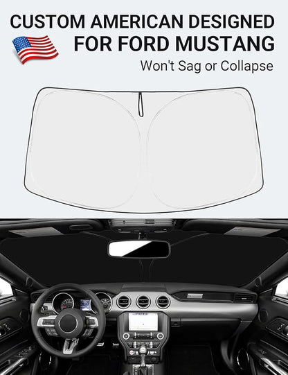Proadsy 2026 Upgrade Front Windshield Sun Shade Foldable Sunshade Protector Custom Fit 2015-2023 Ford Mustang(NOT for Ford Mustang Mach-E) Accessories