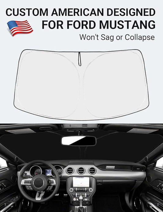 Proadsy 2026 Upgrade Front Windshield Sun Shade Foldable Sunshade Protector Custom Fit 2015-2023 Ford Mustang(NOT for Ford Mustang Mach-E) Accessories