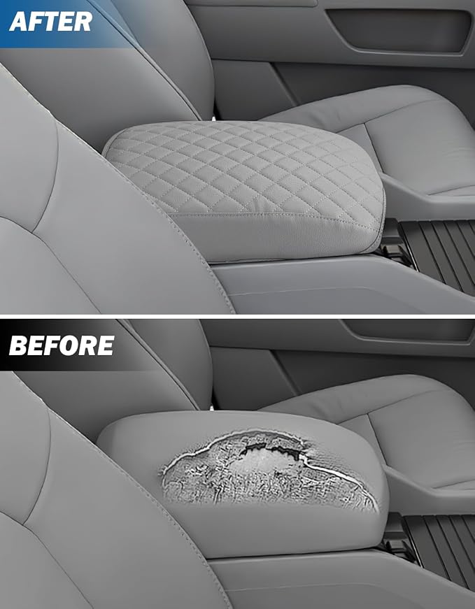 JOYTUTUS Center Console Cover Compatible with 2009-2015 Pilot, Leather Arm Rest Armrest Cover for Car, Well-Make Durable Middle Console Cover Lid Replacement for Trucks, Easy to Install, Gray