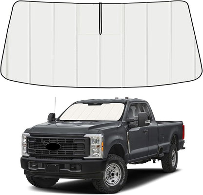 Windshield Sun Shade for Ford F250/F350/F450/F550/F600 Super Duty 2023-2026, Front Window Visor Accessories, Folding Design Blocks Heat & UV Rays Maintain Cool Interior and Save Space