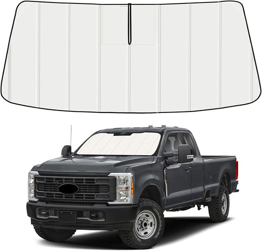 Windshield Sun Shade for Ford F250/F350/F450/F550/F600 Super Duty 2023-2026, Front Window Visor Accessories, Folding Design Blocks Heat & UV Rays Maintain Cool Interior and Save Space