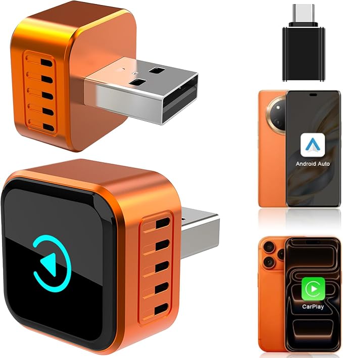 Wireless CarPlay Adapter 2026 Upgraded for iOS & Android Auto，Mini Size Wired to Wireless CarPlay, Plug & Play, Car Play Adapter Compact with USB/Type-C