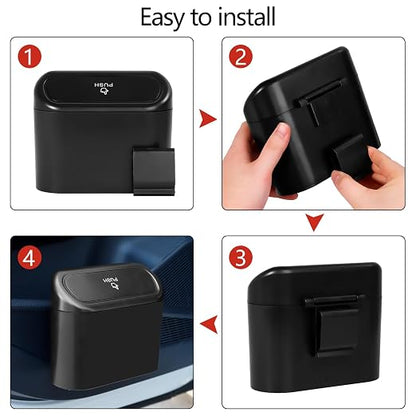 NBTEPEM Car Trash Can with Lid - 2 Pack, Mini Auto Garbage Can with 60 Trash Bags, Leakproof Automotive Garbage Container Bin, Multipurpose Organizers and Storage for Car, Home, Office (Black)