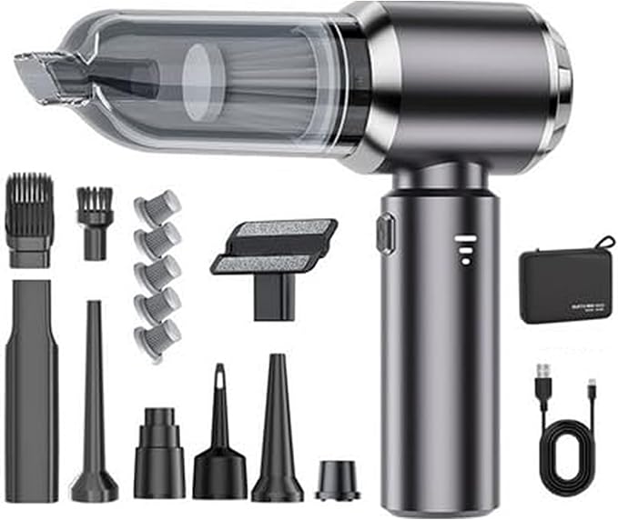 Cordless Handheld Vacuum, Portable Car Vacuum Detailing Kit, Compact Vac with Crevice Tool & Brushless Motor, Type-C Charge, 16000Pa Suction Power for Car, Office Desk, Keyboards, Home
