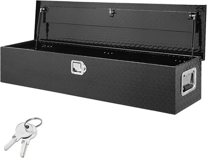 VEVOR Heavy Duty Aluminum Truck Bed Tool Box, Diamond Plate Tool Box with Side Handle and Lock Keys, Storage Tool Box Chest Box Organizer for Pickup, Truck Bed, RV, Trailer, 48"x15"x15", Black