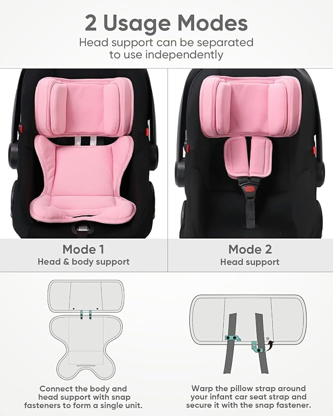 TinlyFinly Infant Insert Compatible with Doona, Graco, Britax, Chicco, Evenflo Car Seat, Adjustable Baby Head Body Support Cushion for Newborn to Toddler, Fits Infant Car Seat and Stroller (Pink)