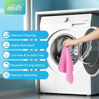 HOMEXCEL Pink Microfiber Cleaning Cloths, 20 Pack Cleaning Rags - Lint Free & Scratch-Free Microfiber Towels for Cars, House & Kitchen, Absorbent Cleaning Towels, 11.5 x 11.5 Inch