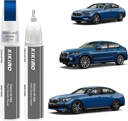 KIKIMO for BMW Touch Up Paint(Phytonic Blue Metallic(C1M)), Car Paint Repair Kit for BMW, 2 In 1 Scratches Repair with Pen Tip and Brush, Color-Matched for Quick & Easy Fix