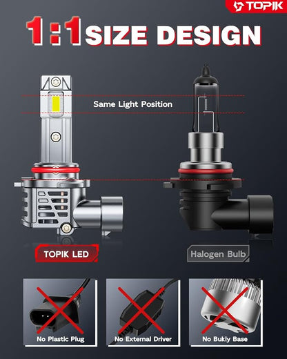 TOPIK 9005/HB3 Bulbs, 800% Ultra-Bright, 6500K 40,000LM Super Bright, Plug N Play, No Flicker, 99% Compatibility, 9005 Light Bulb for Pickup, Offroad, SUV, Sedan, 2PCS
