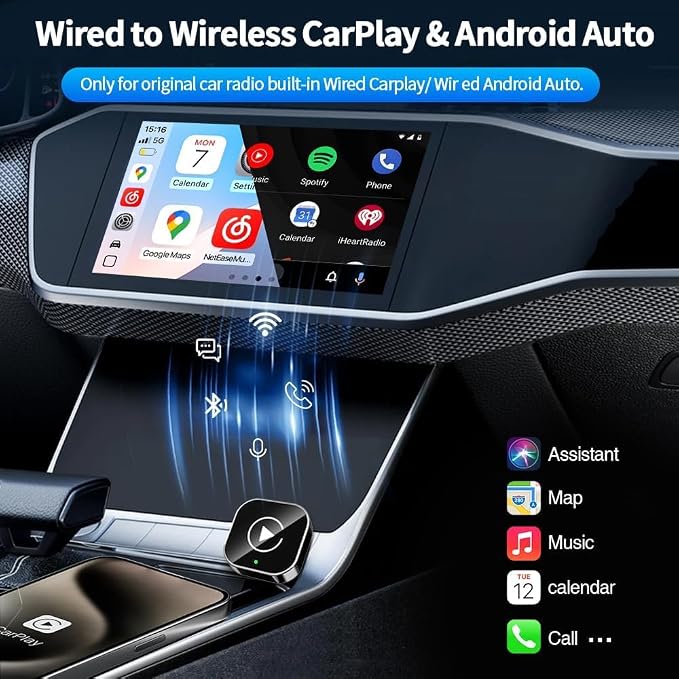 Wireless Carplay Adapter for Toyota Highlander 2020-2023 2024 2025, Plug and Play Car Play Wireless Adapter, 2 in 1 CarPlay Accessories, Auto Reconnect