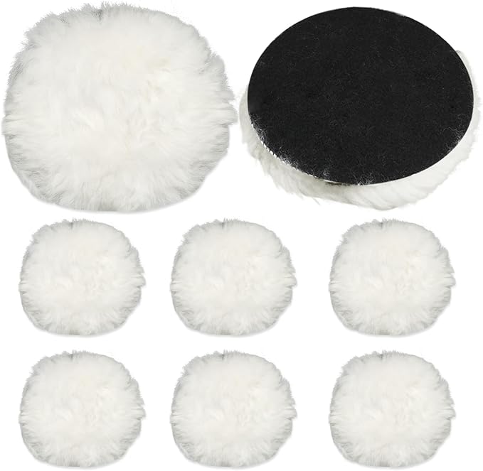 8 Pcs Wool Polishing Pad 4 Inches Soft Sheepskin Buffing Pads with Hook and Loop Back for Compound Cutting & Polishing for Automotive, Marine, Furniture
