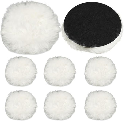 8 Pcs Wool Polishing Pad 4 Inches Soft Sheepskin Buffing Pads with Hook and Loop Back for Compound Cutting & Polishing for Automotive, Marine, Furniture