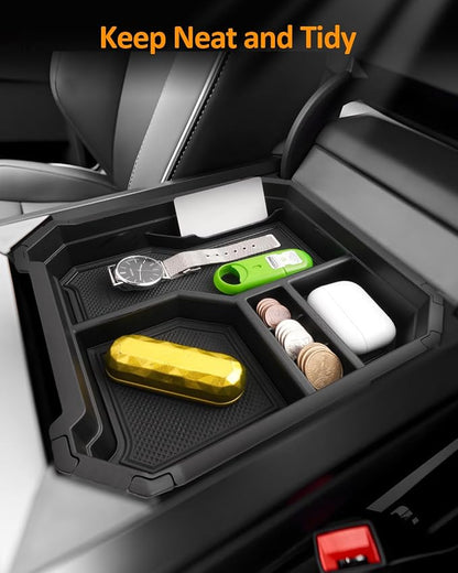 CDEFG Double Layers for 2024 2025 Tesla Cybertruck Center Console Organizer Tray for Cyber Truck 2024 2025 Accessories Armrest Storage Box Insert Tray for Cybertruck Arm Rest Middle Organizer