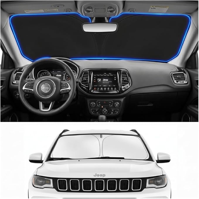 Windshield Sun Shade Sunshade for Jeep Compass 2017-2026 | Custom Fit Windshield Cover, Blocks UV Rays, Double-Layer Heat Shield, Durable Frame, Easy Fold & Storage