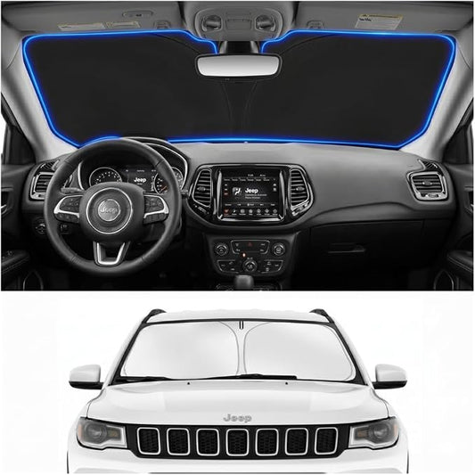 Windshield Sun Shade Sunshade for Jeep Compass 2017-2026 | Custom Fit Windshield Cover, Blocks UV Rays, Double-Layer Heat Shield, Durable Frame, Easy Fold & Storage