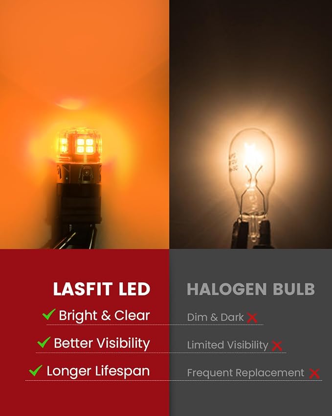 LASFIT 3157 LED Bulb for Turn Signal Lights, 3057 3156 3157a LED Bulbs Amber Yellow, 4000LM Super Bright 3057 4157 4057 for Automotive Turn Signal, Only for Standard Socket, Need Resistor (2-Pcs)