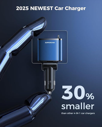 [Upgraded] 4 in 1 Retractable Car Charger, SUPERONE Smaller Fast Car Phone Charger 69W with Cord, USB C and iPhone Car Charger Adapter, Compatible iPhone 17/17 Pro Max/16/15/14/13, Sumsung