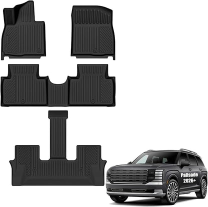 Auxko All Weather Floor Mats for Hyundai Palisade 2026 7&8 Seats Gasoline Only All Season TPE Accessories Guard Odorless Anti-Slip Floor Liners for Hyundai Palisade 2026 7&8 Passengers