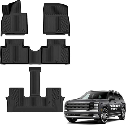Auxko All Weather Floor Mats for Hyundai Palisade 2026 7&8 Seats Gasoline Only All Season TPE Accessories Guard Odorless Anti-Slip Floor Liners for Hyundai Palisade 2026 7&8 Passengers