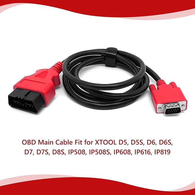 Main Cable Fit for XTOOL D5, D5S, D6, D6S, D7, D7S, D8S, IP508, IP508S, IP608, IP616, IP819 OBD2 Diagnostic Scanner 16-Pin Male to 15-Pin Male Replacement Test Cable Adapter Connector - 5ft/150cm