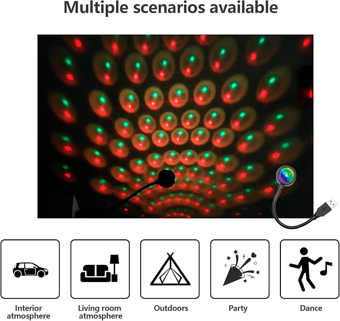 USB Projector Night Light,4 Colors & 9 Functional Modes Car Roof Lights,Flexible Adjustable Interior Starlight Lamps, Portable LED Atmosphere Lights for Auto Decor,Bedroom,Ceiling, Party