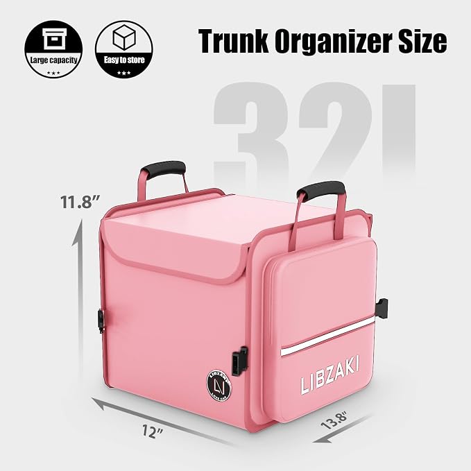LIBZAKI Car Trunk Storage Organizer, Collapsible Trunk Storage Box for Car Truck SUV-Pink